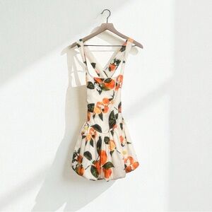 ZARA Orange Fruit Print Mini Dress w/ Open Back (S)